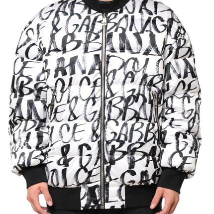 Chaqueta bomber acolchada con logotipo de grafiti blanco y negro de Dolce & Gabbana