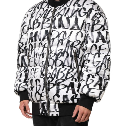 Chaqueta bomber acolchada con logotipo de grafiti blanco y negro de Dolce & Gabbana