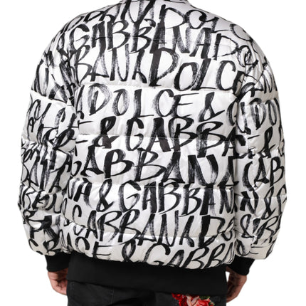 Chaqueta bomber acolchada con logotipo de grafiti blanco y negro de Dolce & Gabbana