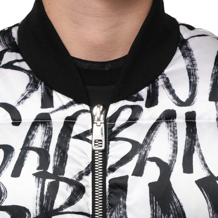 Chaqueta bomber acolchada con logotipo de grafiti blanco y negro de Dolce & Gabbana