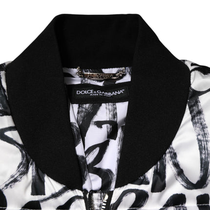 Chaqueta bomber acolchada con logotipo de grafiti blanco y negro de Dolce & Gabbana