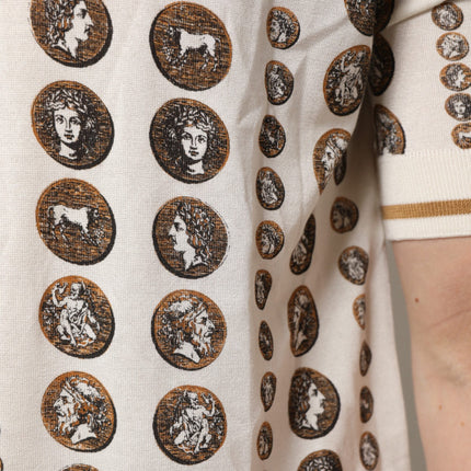 Dolce & Gabbana Seidenpolohemd für Herren mit Elfenbein-Münzaufdruck und Logo