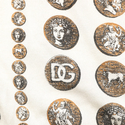 Dolce & Gabbana Seidenpolohemd für Herren mit Elfenbein-Münzaufdruck und Logo